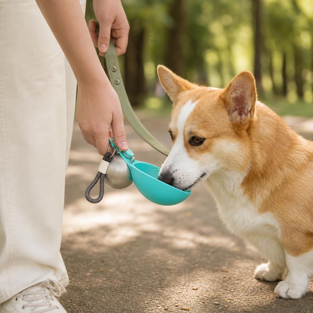 Pour without letting go of the leash.