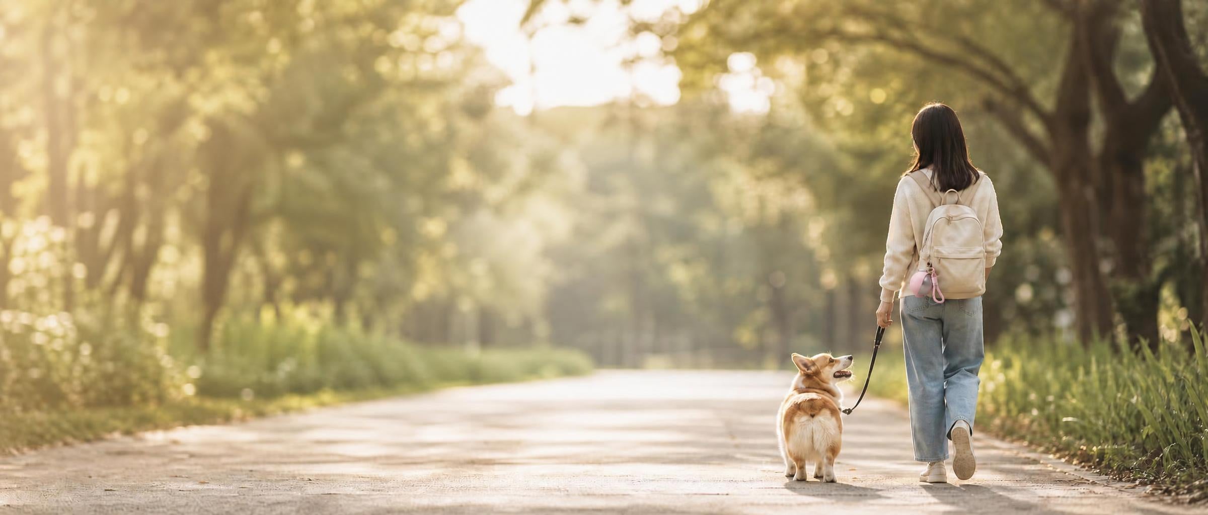 Walking the dog with the Trotto bottle clipped to a backpack